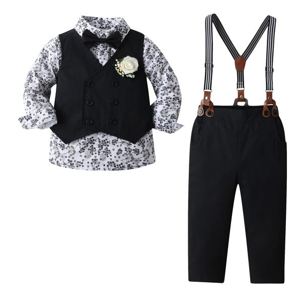 Boarnseorl Baby Boys Pants Sets,Infant Shirt+Pants+Bow Tie+Vest+Suspenders+Boutonniere,Toddler Little Kids Wedding Outfits,6-7Y