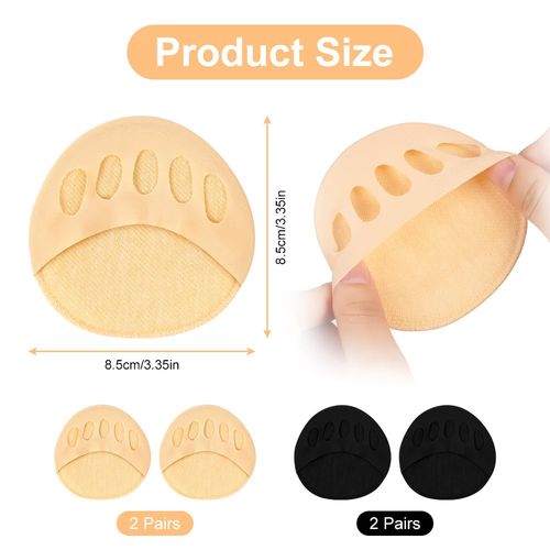 LOPHE Foot Pads, 4 Pairs Anti-Slip Forefoot Cushion Pads for Women, Invisible Metatarsal Pads Ball of Foot Cushion Pads, High Heels Toe Topper Socks Liner Toeless Half Socks for Foot Pain Relief