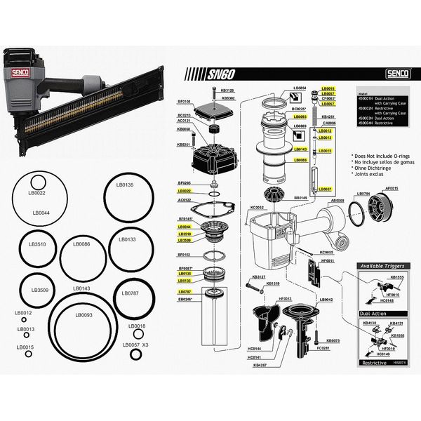 O Ring Replacement Rebuild Kit For Senco Framing Nailer SN60 SN65