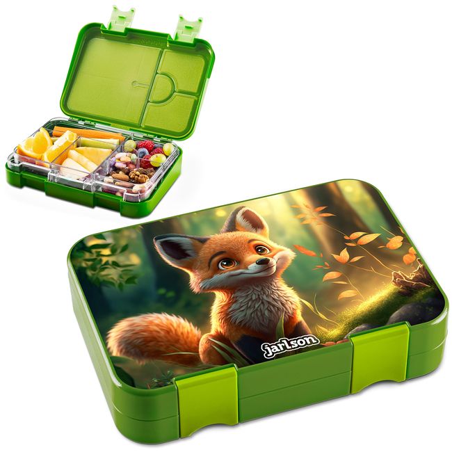 Jarlson® Brotdose für Kinder mit 6 Fächern TONI - Lunchbox - Bento Box auslaufsicher – Jausenbox für Kindergarten und Schule - Mädchen und Jungen - | Brotbox | Snackbox (Fuchs)