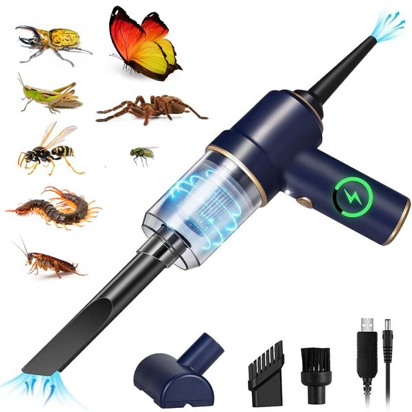 5 in 1 Handheld Vacuum and Blower Cordless Rechargeable Bug Catcher for Insect Stink Spider, Portable Cleaner Strong Suction Sucker Car Kitchen Pet Hair, Dry & Wet Use, Blue