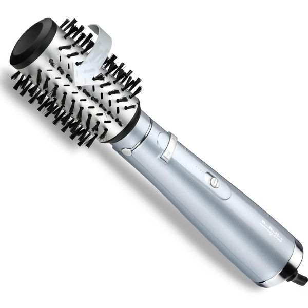 BaByliss Hydro-Fusion Air Styler, 700W Drying and Styling in one, 50mm Rotating Hair Dryer Brush, Ionic, smooth blow dry, Silver, Black