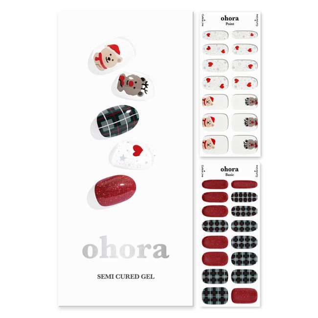 ohora Semi Cured Gel Nail Strips (N Gomdolph & Santagom) - Works with Any Nail Lamps, Salon-Quality, Long Lasting, Easy to Apply & Remove - Includes 2 Prep Pads, Nail File & Wooden Stick