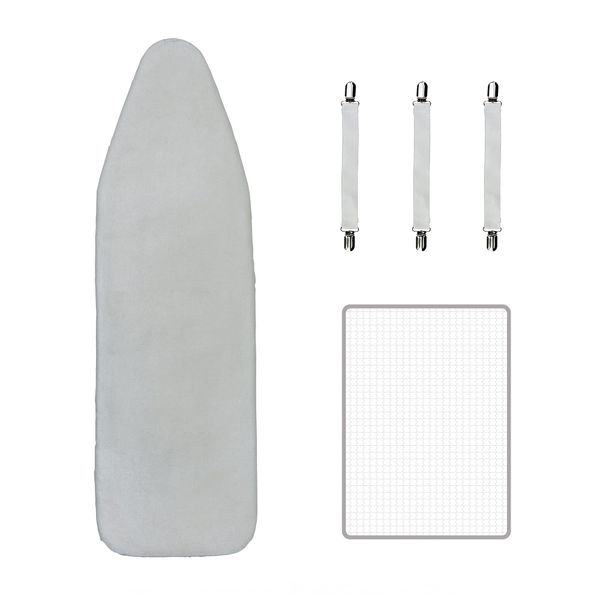 Maishijie Metallised Ironing Board Covers 135x45cm（53"x18"） With Thick 3mm Foam，Fit For 127x37cm （50"x14.6"） Ironing Board Max，Include 3 Fasteners and Protective Scorch Mesh Cloth