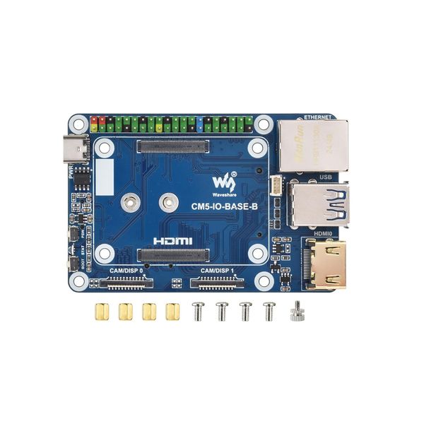 Mini Base Board for Raspberry Pi CM5 Lite/eMMC, Compute Module 5 Mini IO Board with Gigabit Eth/40PIN GPIO/M.2 M Key/USB 3.2/USB 2.0/HDMI Interface etc. Onboard EEPROM and Encryption Chip