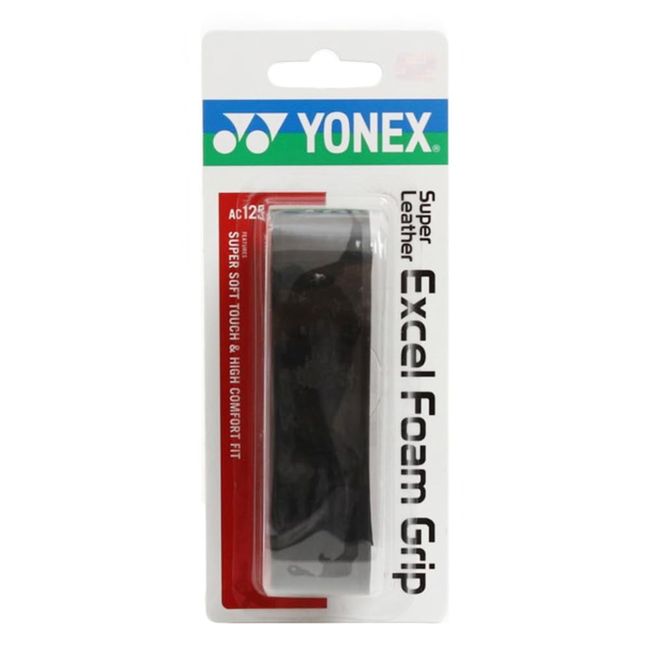 YONEX AC125 Tennis Badminton Replacement Grip, Super Leather Excel Foam Grip, Black