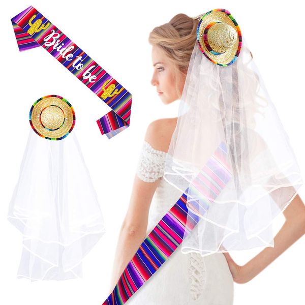 Sombrero Final Fiesta Wedding Veil Bachelorette Party Decorations, Bride to Be Satin Sash, Mexican Theme Bridal Shower Party Favor, Bachelorette Party Veil for Bride