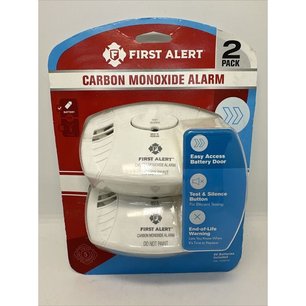 First Alert Carbon Monoxide Detector Alarm, 2-Pack, 9V Battery Powered