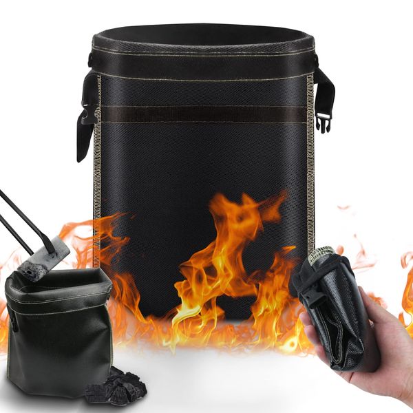 Fire Extinguishing Bag, Ash Carry, Camping, Solo Camping, Barbecue, BBQ, Outdoor, Size (W x H) 11.8 x 13.8 inches (30 x 35 cm), Charcoal Storage Bag, Easy Handling, Charcoal Treatment, Heat Resistant,