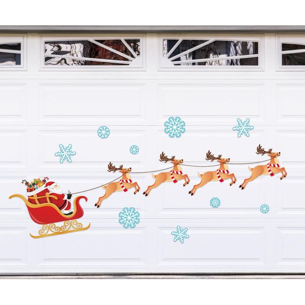 Whaline Merry Christmas Garage Decoration Magnet Stickers Santa Sleigh Garage Door Decals Snowflake Reindeer Magnet Refrigerator Stickers for Christmas Party Home Car Garage Door Decoration, 14Pcs