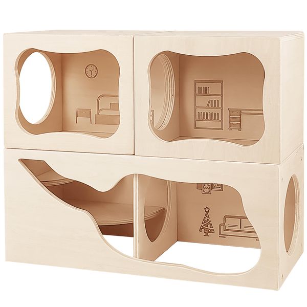 Hamster Hideout Wooden House,Hamster Multi Chamber Hideout,Small Animal Habitat for Clear Observation,Hamster Toys for Syrian Hamster,Dwarf Hamstersm,Gerbils, Hedgehogs, Rats, Mice