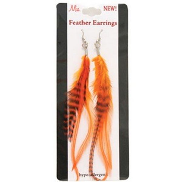 Mia Feather Earrings-Orange Color-3 Natural Feathers Approximately 5" Long Per Earring-For Pierced Ears