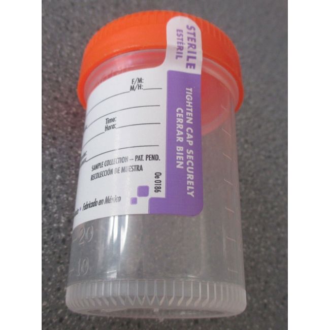 2 LOT Specimen Containers 90 mL W/Tamper Proof Evident Label Sterile Orange Cap