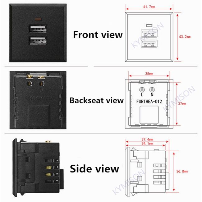 Dual USB AC Power Socket Embedded Dual USB Desktop Receptacle DC Charging  Power Panel Module Outlet 5V 2.1A