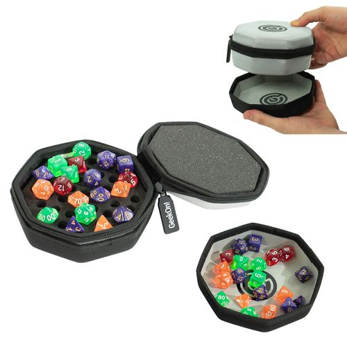 GeekOn Protective Padded Dice Case & Integrated Felt Dice Tray for Board Games, Tabletop Games and RPGs - Holds & Protects Over 75 Dice! Perfect for Game Night! (Gray)