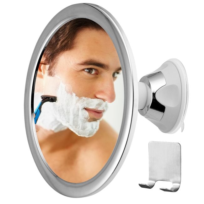 Fogless Shower Mirror with Suction Cups, 360° Rotatable, Anti-Fog Bathroom Mirror for Shaving, Make-up, Showering, Bathroom Accessories, Silver