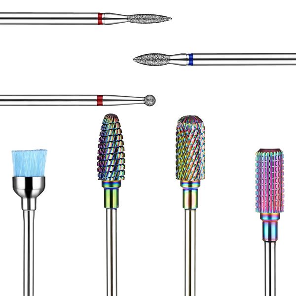 YUXIANLB 7 Pcs Nail Drill Bits Set, Tungsten 3/32 Inch Carbide Diamond Nail Drill Bits for Acrylic Nails, Curticle Bit for Nail Drill, Professional Cuticle Removal Nail tools for Manicure Pedicure