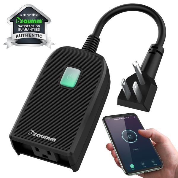 Braumm Outdoor Smart WiFi Outlet Compatible with Alexa and Google Assistant