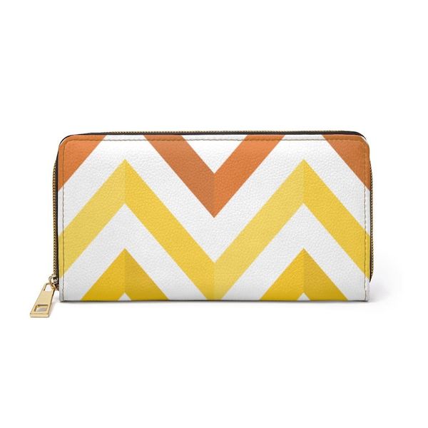 Womens Wallet, Zip Purse, White & Yellow Geometric - One size