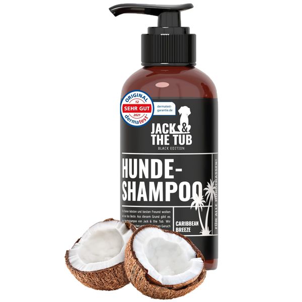 Jack & the Tub Hundeshampoo 500ml Caribbean Breeze - Black Edition, Hunde Shampoo mit Conditioner und frischem Kokos Duft