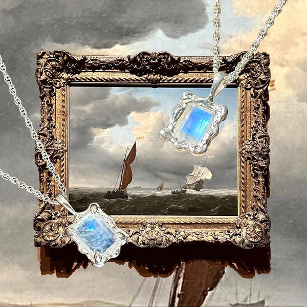 Framed Rainbow Moonstone Gemstone 925 Silver Necklace