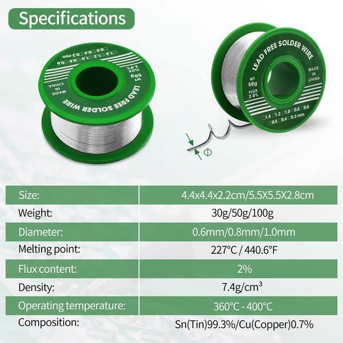 Meccion Solder Wire 1.0mm 50g Lead Free Soldering Wire Sn99.3 Cu0.7 with Rosin Core Tin Wire for Electronic Electrical Soldering Components Repair and DIY
