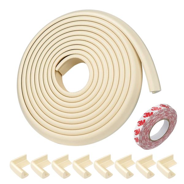 Findbetter Corner Guard “Recommended by Nursery Teachers”: Corner Guard, Total Length 16.4 ft (5 m) + 8 Pieces, Strong Double Sided Tape, Japanese Installation Manual Included (English Language Not Guaranteed), L-Shaped, Beige