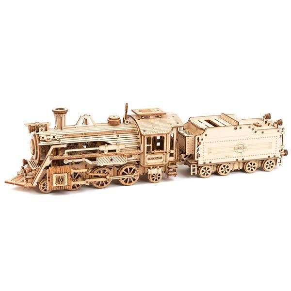 Robotime 3D Puzzle, Wooden Puzzle, Made of Wood, Laser-Cut, Gears, Miniature, Toy, Educational Toy, Boys, Girls, Adults, Kindergarten Entrance Gift, New Year’s Gift, Birthday, Christmas Gift, Present (Train)