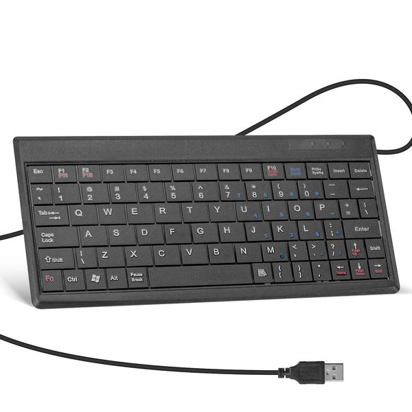 Aurevita USB Mini Keyboard, Wired Ultra Slim Small Keyboard Gaming, USB Interface for Android TV Box,Windows PC,Raspberry Pi, Layout Compact-Black