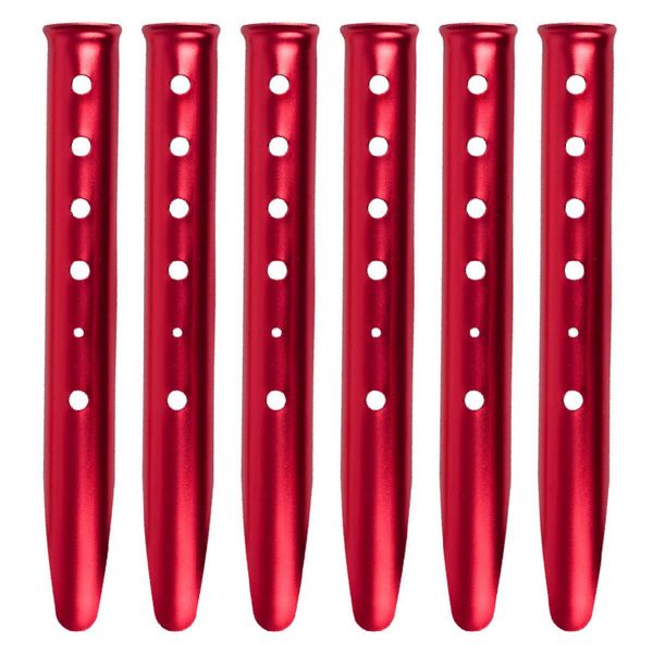 YAPJEB Aluminum Tent Pegs, Lightweight, U-Shaped, Windproof, Sand, Beach, Snow, Beach, Sand, Stake, Camping, Tarp Tension, Set of 6 (Red)