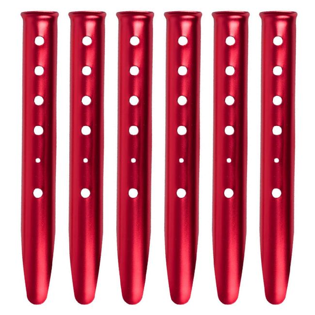 YAPJEB Aluminum Tent Pegs, Lightweight, U-Shaped, Windproof, Sand, Beach, Snow, Beach, Sand, Stake, Camping, Tarp Tension, Set of 6 (Red)