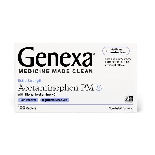 Genexa Extra Strength Pain & Fever PM Acetaminophen & Sleep Aid Caplets, 100 Count