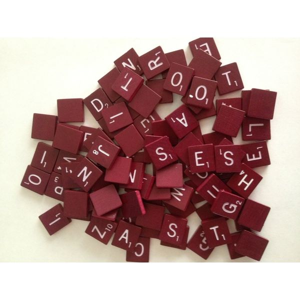 Maroon Wood Scrabble Tiles Set 100 Tiles ~ Game Replacement, Scrapbooking, Crafts, Messages, Etc.