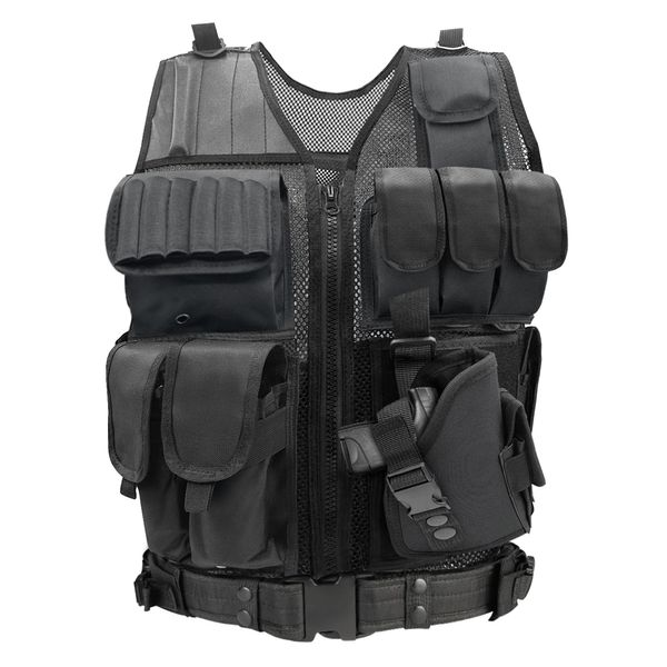 SAMSIER Airsoft Vest Adult Adjustable S-XXXXL, Tactical Vest for Men Lightweight Breathable 600D Nylon, Youth Combat vest for Paintball Training Black