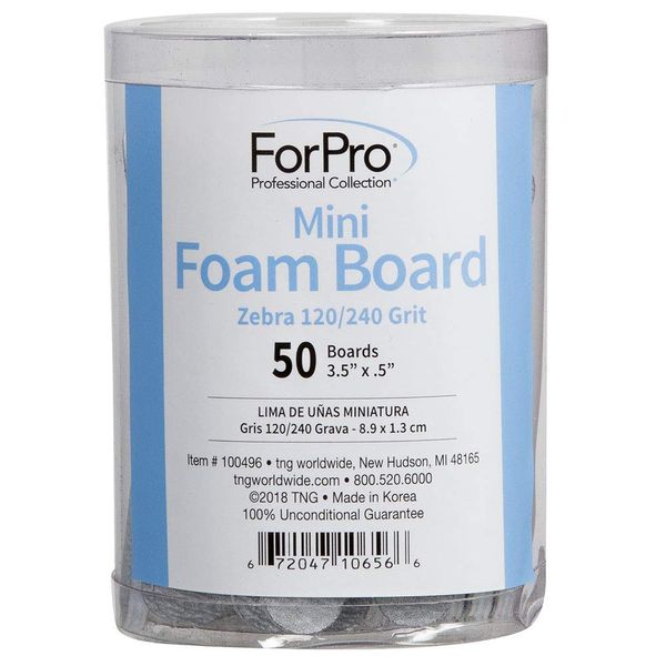 ForPro Mini Foam Board, Double-Sided Nail File, 120/240 Grit, 3.5” L x .5” W, Zebra, 50-Count