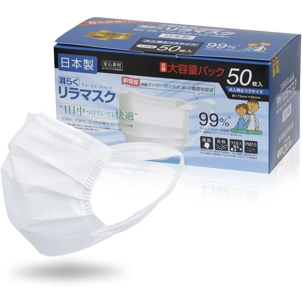 Domestic Surgical Mask XINS Ear Relief Regular Size 50 Pieces