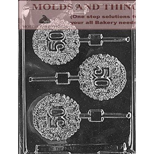 MOLDS AND THINGS 50TH Birthday 50th Anniversary Lolly Chocolate Candy Mold, Clear Plastic, Round, 3" x 1/4" Deep