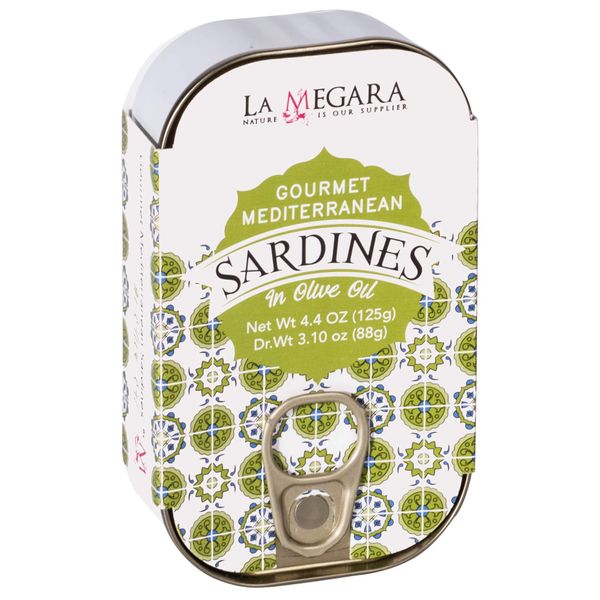 La Megara Gourmet Mediterranean Sardines In Olive Oil, Metallic Can 4.4 oz, Full of Flavor, Wild Caught, Healthy Snack, Keto & Paleo Friendly