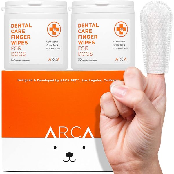 ARCA PET Dental Care Finger Wipes for Dogs - Dog Dental Teeth Cleaning Wipes for