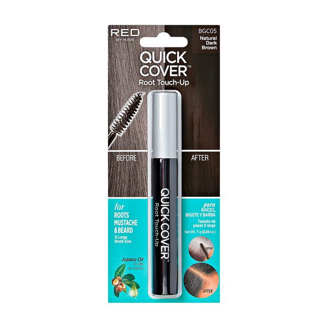 RED by Kiss Quick Cover Root Touch Up Rescue, Mascara Natural Water-Resistant Temporary Gray Concealer Cover Up Brush for Hair Mustache & Beard (Natural Dark Brown)