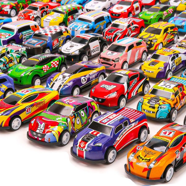 ledorr 50 Pack Pull Back Toy Cars, Toddler Toys, Toy Cars with Storage Box, Party Favors for Kids, Mini Toys Race Cars Bulk, Gift for Boys Girls Toddlers 3 4 5 6 7 Year Old