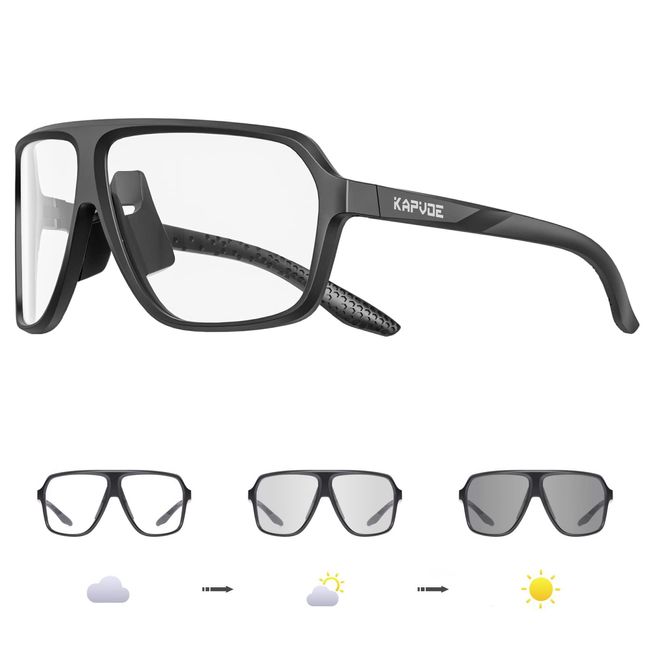 KAPVOE Selbsttönend Sonnenbrille Sportbrille Fahrradbrille MTB Brille Klar Radbrille Rennrad Radsport Laufen Golf Baseball Herren Damen