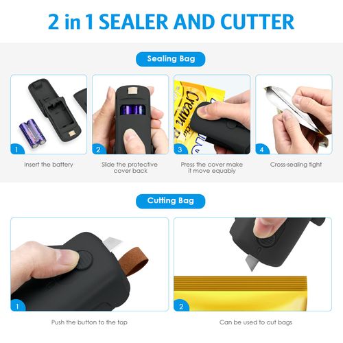 Brifit 2 in 1 Bag Sealer with Cutter, Mini Foil Sealer Machine, Hand Sealing Device, Portable Bags Welding Machine for Food Storage, Snack, Plastic Bags
