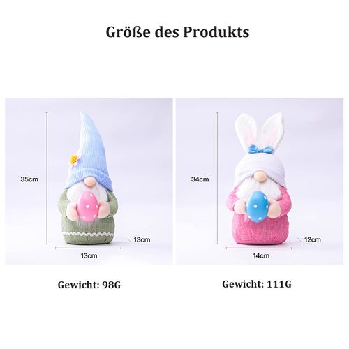 ENLACE Pack of 2 Easter Decorative Gnomes, Handmade Plush Easter Bunny Gnome with Eggs, Easter Bunny Dolls for Easter Decoration, Spring, Easter Bunny Gnome Decor, Holiday Decoration