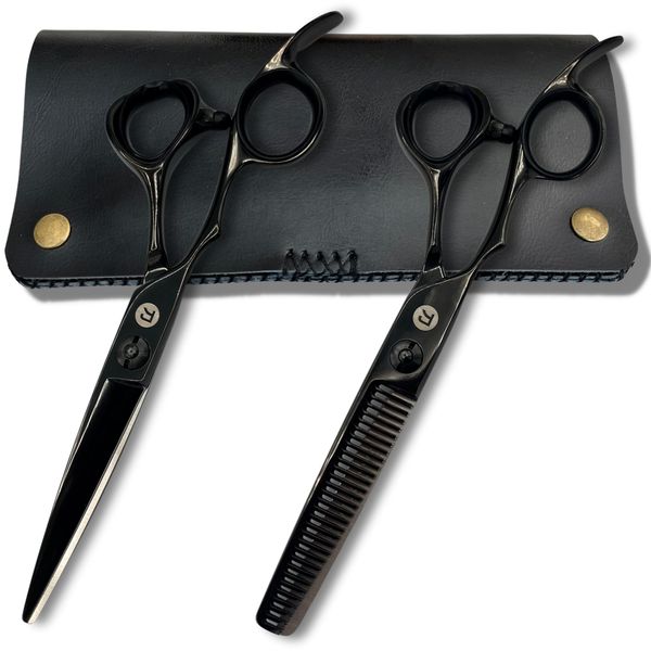 Hair Shears Set for Left-Handed Professionals, 440C Steel Blades, Black Titanium Coating, Includes Scissors, Shears, Razor, Carrying Case