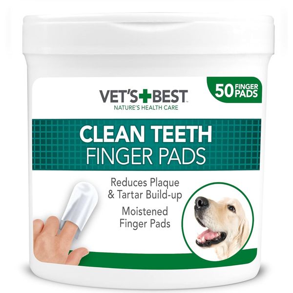 Vet's Best Dental Care Finger Wipes | Reduces Plaque & Freshens Breath | Teeth Cleaning Finger Wipes for Dogs & Cats | 50 Disposable Wipes