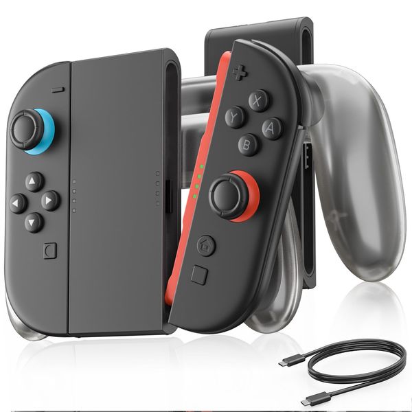 Charging Grip for Switch 2 controllers(2025) – Play and Charge with Type-C, Ergonomic Controller Design, LED Indicator, Lightweight, Includes USB-C Cable