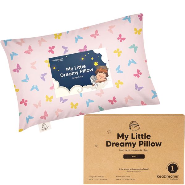 Mini Toddler Pillow with Pillowcase - 9x13 My Little Dreamy Mini Pillow, Organic Toddler Pillows for Sleeping, Kids Pillow, Small Pillows, Travel Pillows for Sleeping, Toddler Bed Pillows(Flutter)