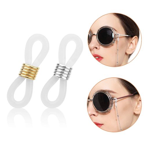 HUIHUIBAO 20 Pieces Eyeglass Chain Ends, Adjustable Spring Rubber Ends Connectors for Eye Glasses Holder Necklace Chain Strap, Gold and Silver Ring (Clear)