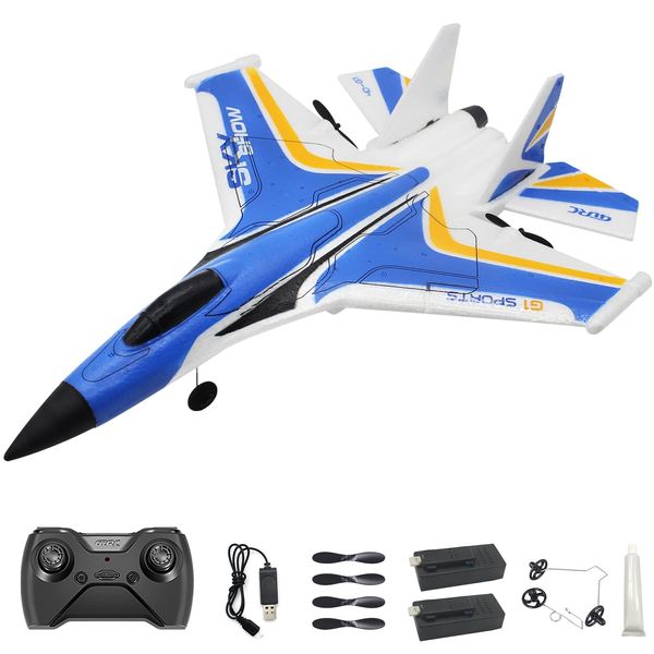 Fistone RC Plane, Remote Control Airplanes, 2.4 Ghz RC Glider with Dual-Motor and LED Lights, F-22 Raptor Fighter Jet with Smart Gyroscope System, Easy to Fly RC Fighter for Beginner Kids Adults